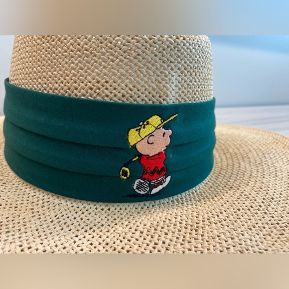 Vintage Town Talk Peanuts Charlie Brown Embroidered Banded Golf Straw Hat - Picture 2 of 13
